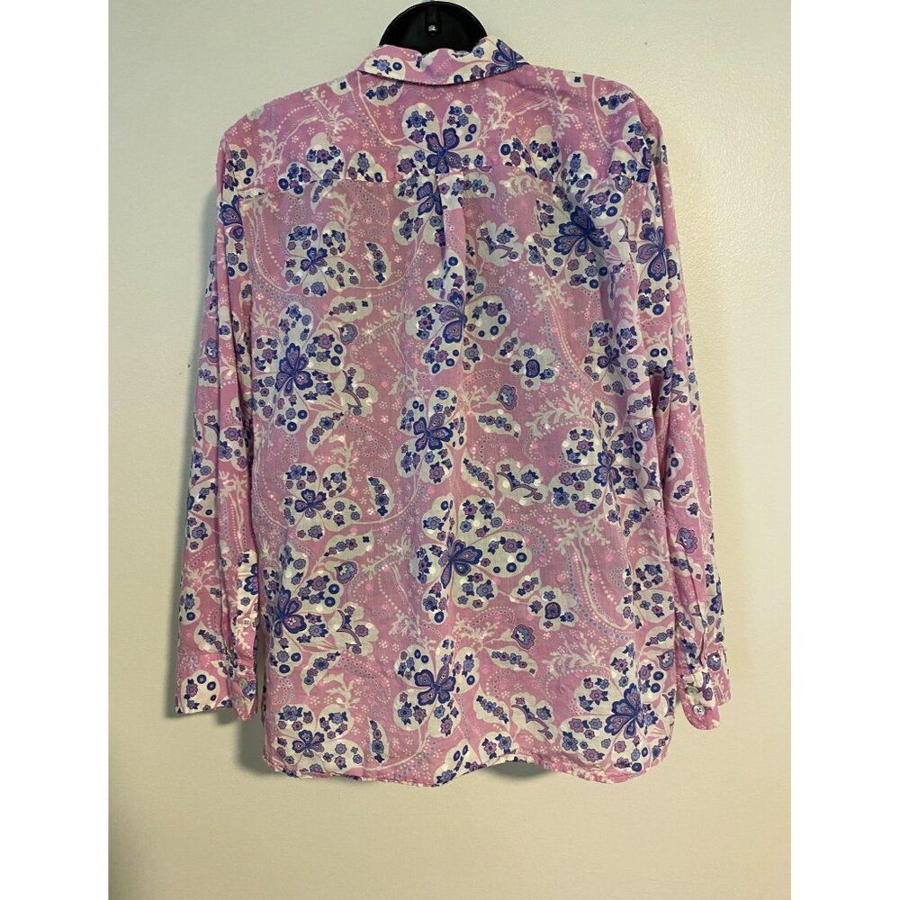 Talbots Petite XLP Pink Floral Button-Up Shirt Textured Polka Dot Boho Cottage - Picture 2 of 14